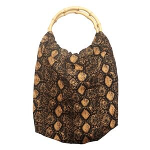 Stylish Snake Print Hobo Bag Bamboo‎ Handle handmade